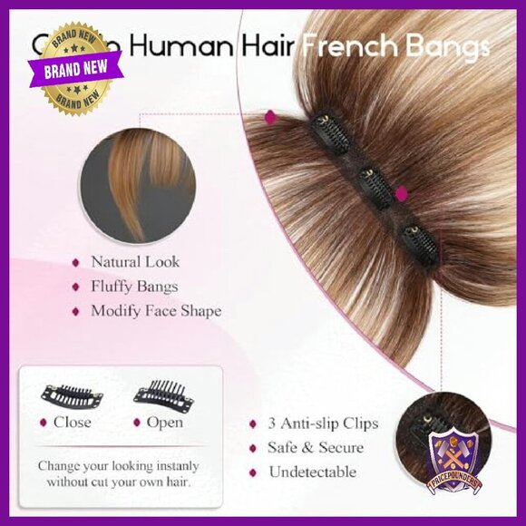 Human Hair Clip-In Bangs with Non-Slip Clips, 5 Inch Fringe main image 6